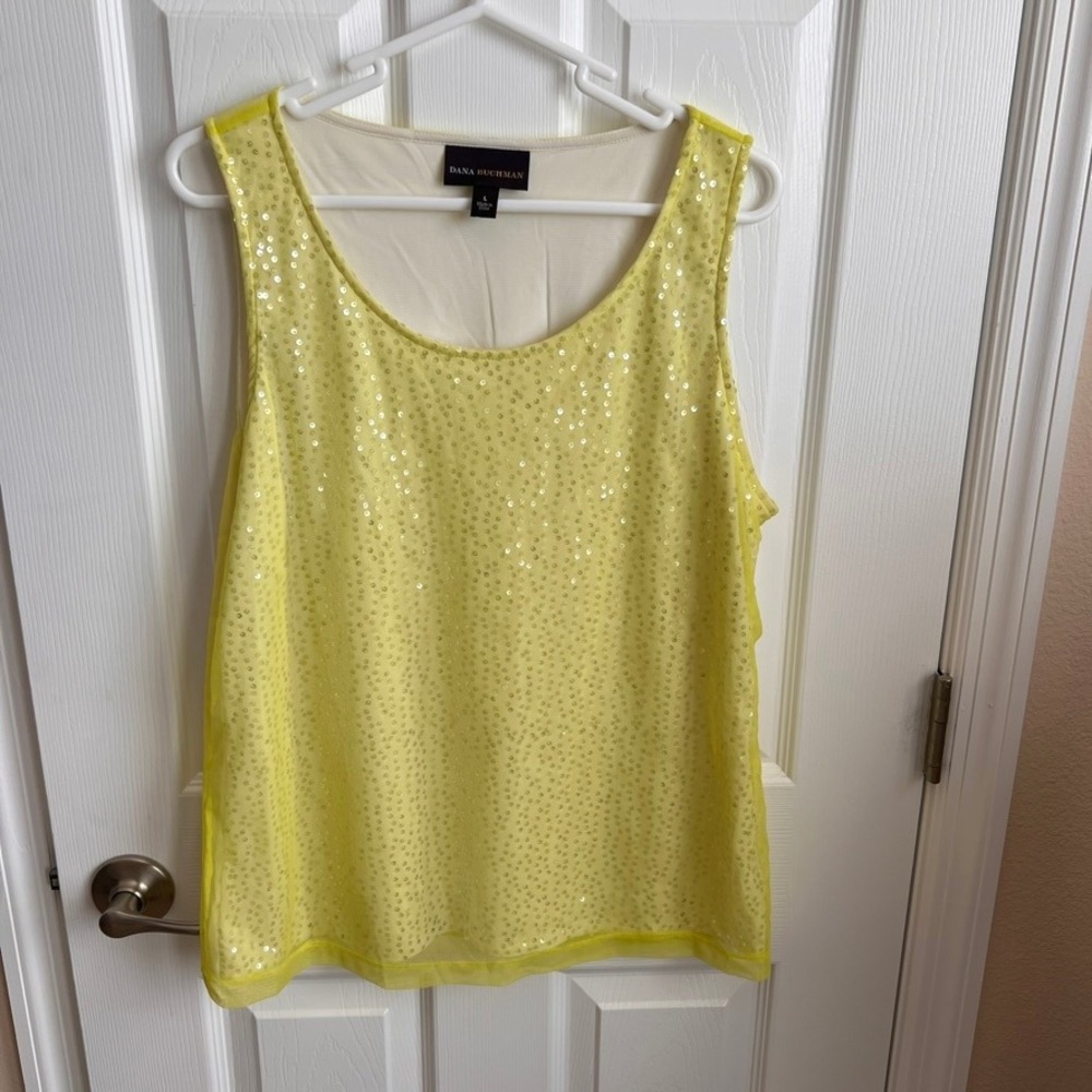 Dana Buchman Sequin Tank Top Sleeveless Party Shimmery Yellow‎ Size L